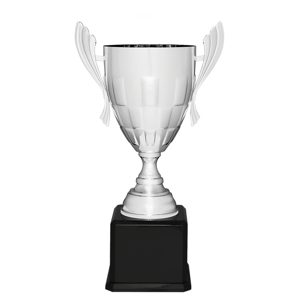 Silver Completed Metal Cup Trophy on Black Royal 24 3/4" Piano Finish Base