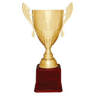 Gold Completed Metal Cup Trophy on Rosewood Royal 26 1/2" Piano Finish Base