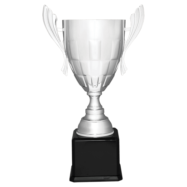 Silver Completed Metal Cup Trophy on Black Royal 26 1/2" Piano Finish Base
