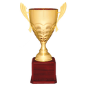 Gold Completed Metal Cup Trophy on Rosewood Royal 21" Piano Finish Base