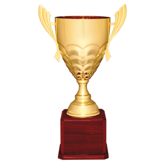 Gold Completed Metal Cup Trophy on Rosewood Royal 21" Piano Finish Base