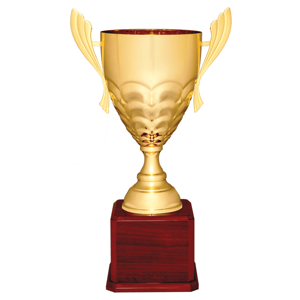 Gold Completed Metal Cup Trophy on Rosewood Royal 21" Piano Finish Base
