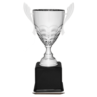 Silver Completed Metal Cup Trophy on Black Royal 23 1/2" Piano Finish Base