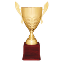 Gold Completed Metal Cup Trophy on Rosewood Royal 25 1/4" Piano Finish Base