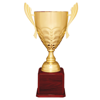 Gold Completed Metal Cup Trophy on Rosewood Royal 25 1/4" Piano Finish Base