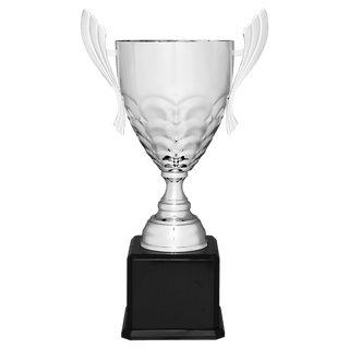 Silver Completed Metal Cup Trophy on Black Royal 25 1/4" Piano Finish Base