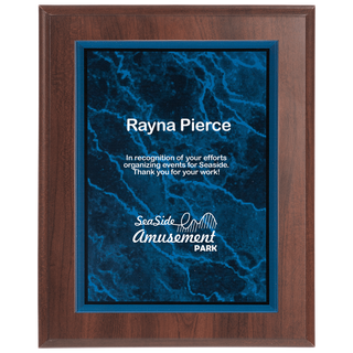 Large Cherry Finish Plaque with Blue Marble Acrylic Plate