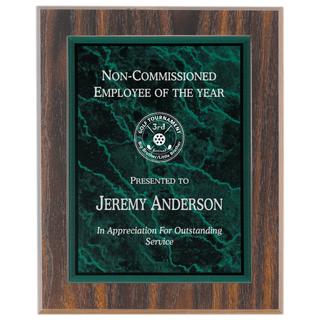 Large Walnut Finish Plaque with Green Marble Acrylic Plaque Plate