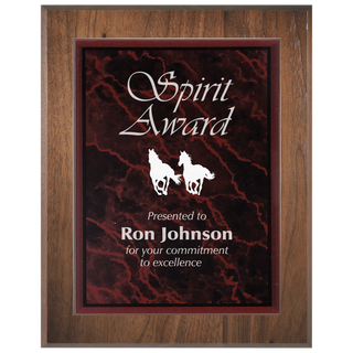 Large Genuine Walnut Plaque with Red Marble Acrylic Plaque Plate