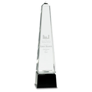12" Obelisk Crystal on Black Pedestal Base