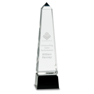 10" Obelisk Crystal on Black Pedestal Base
