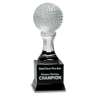 9" Crystal Golf Ball on Black Pedestal Base