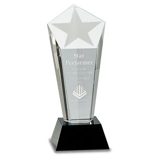 8 3/4" Crystal Frosted Star Column on Black Pedestal Base