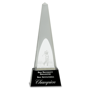 10 1/4" Clear Crystal 3D Golf Spire on Black Pedestal Base