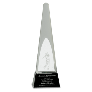11 1/2" Clear Crystal 3D Golf Spire on Black Pedestal Base