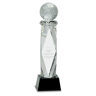 10 3/4" Clear Crystal Golf Ball on Facet Column w/Black Base