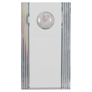 7 3/4" Clear Crystal Rectangle with Globe Etching