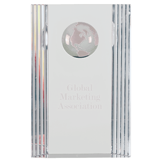 6 1/2" Clear Crystal Rectangle with Globe Etching