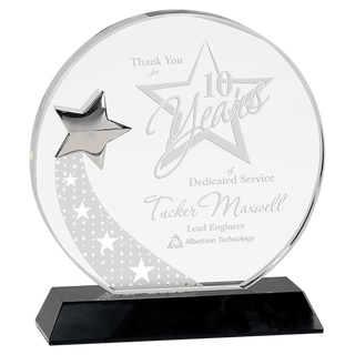 7 1/4" Round Crystal with Silver Star on Black Pedestal Base