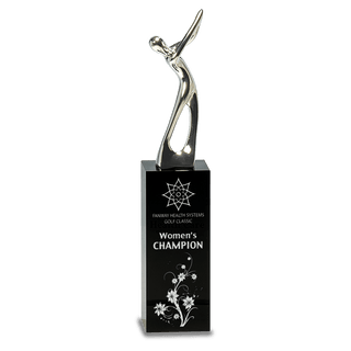9 1/2" Silver Metal Golf Figure on Black Crystal Pedestal