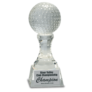 7 3/4" Crystal Golf Ball on Clear Pedestal Base