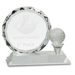5 1/4" Round Facet Crystal with Golf Ball on Clear Pedestal Base