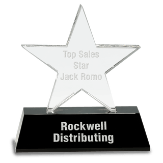 6 3/4" Clear Crystal Star on Black Pedestal Base
