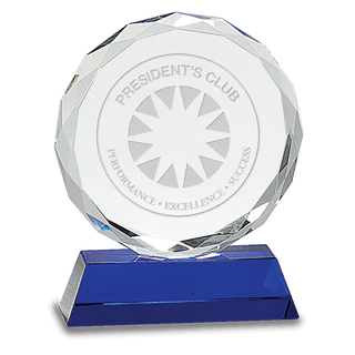 Blue 6" Round Facet Crystal on Pedestal Base