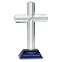 Blue 8 1/2" Crystal Cross on Pedestal Base