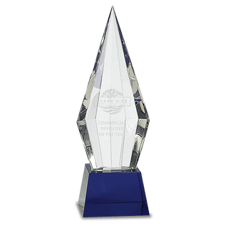 Blue 11" Obelisk Facet Crystal on Pedestal Base