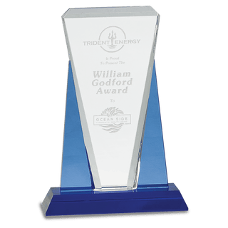 7" x 10" Blue/Clear Wedge Crystal on Blue Pedestal Base
