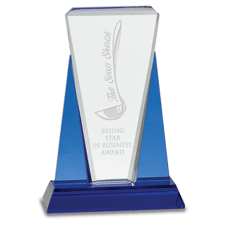 6" x 8 1/2" Blue/Clear Wedge Crystal on Blue Pedestal Base