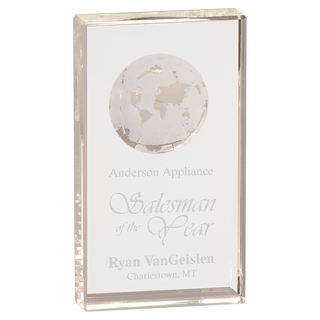 7" Clear Crystal Rectangle with Globe Etching