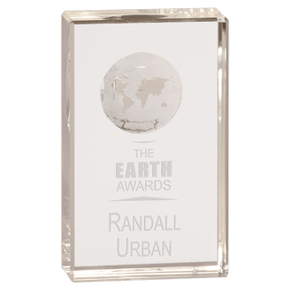 5" Clear Crystal Rectangle with Globe Etching