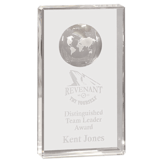 8" Clear Crystal Rectangle with Globe Etching