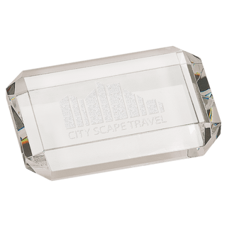 4" x 2 3/4" Crystal Rectangle Paperweight with Clipped Corners