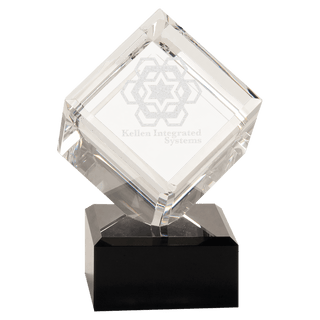 6" Clear Crystal Cube on Black Pedestal Base