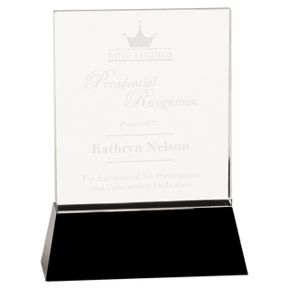 Clear Crystal Rectangle Wedge on Black 8" Base