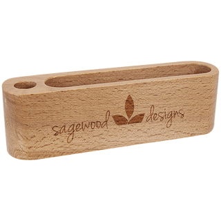 5 1/4" Beech Wood Business Card and Pen Holder