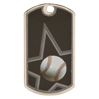 2" Black/Silver Baseball Laserable Star Dog Tag