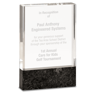 4" x 6" Clear Fusion Crystal Award with Genuine Black Marble