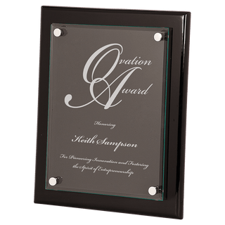 Black 10 1/2" x 13" Piano Finish Floating Glass Plaque