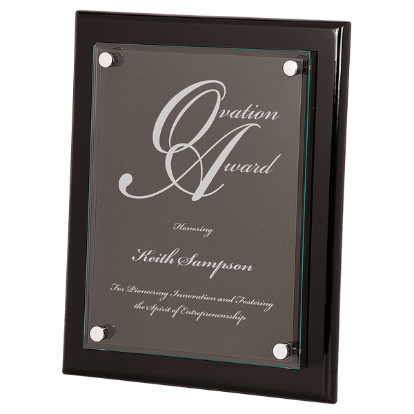 Black 10 1/2" x 13" Piano Finish Floating Glass Plaque