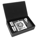 Stainless Steel Black Silver 6 oz. Laserable Leatherette Box