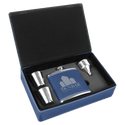 Blue/Silver 6 oz. Laserable Leatherette Flask Gift Set