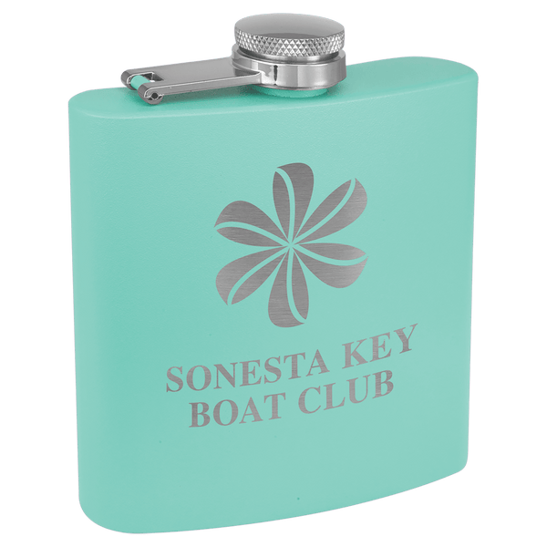 Teal 6 oz. Matte Powder Coated Laserable Stainless Steel Flask