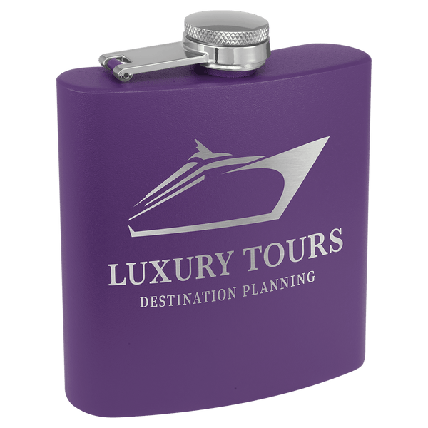Purple 6 oz. Matte Powder Coated Laserable Stainless Steel Flask