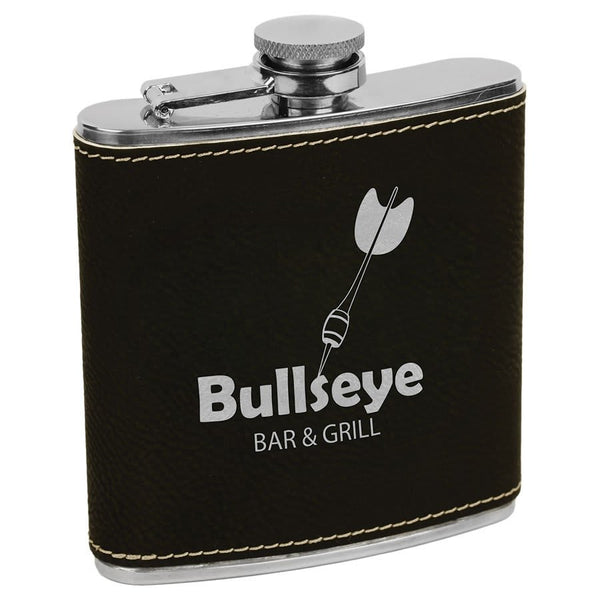 Black Silver Stainless Steel 6 oz. Flask