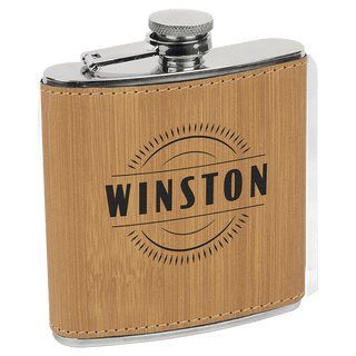 6 oz. Bamboo Laserable Leatherette Stainless Steel Flask