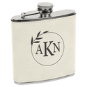 White/Black 6 oz. Laserable Leatherette Stainless Steel Flask